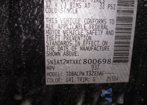 2019 Nissan Rogue S z USA, uszkodzony, nr VIN 5N1AT2MTXKC800698